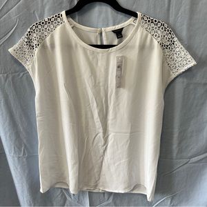 Ann Taylor white blouse with lace shoulders, size M, new with tags, never worn